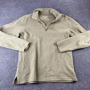 Eddie Bauer Sweater Mens Large Green 1/4 Zip Mock Neck Knit Pullover Warm